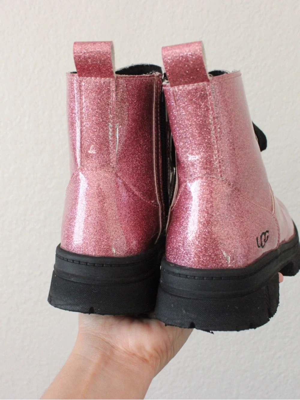 UGG Ashton Lace Up Pink Glitter Boots